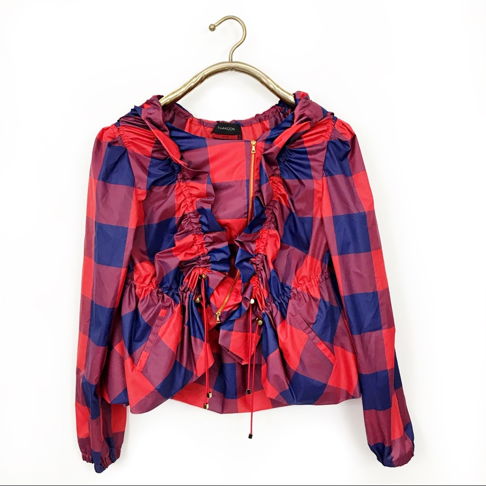 Thakoon silk gingham runway ruffle jacket